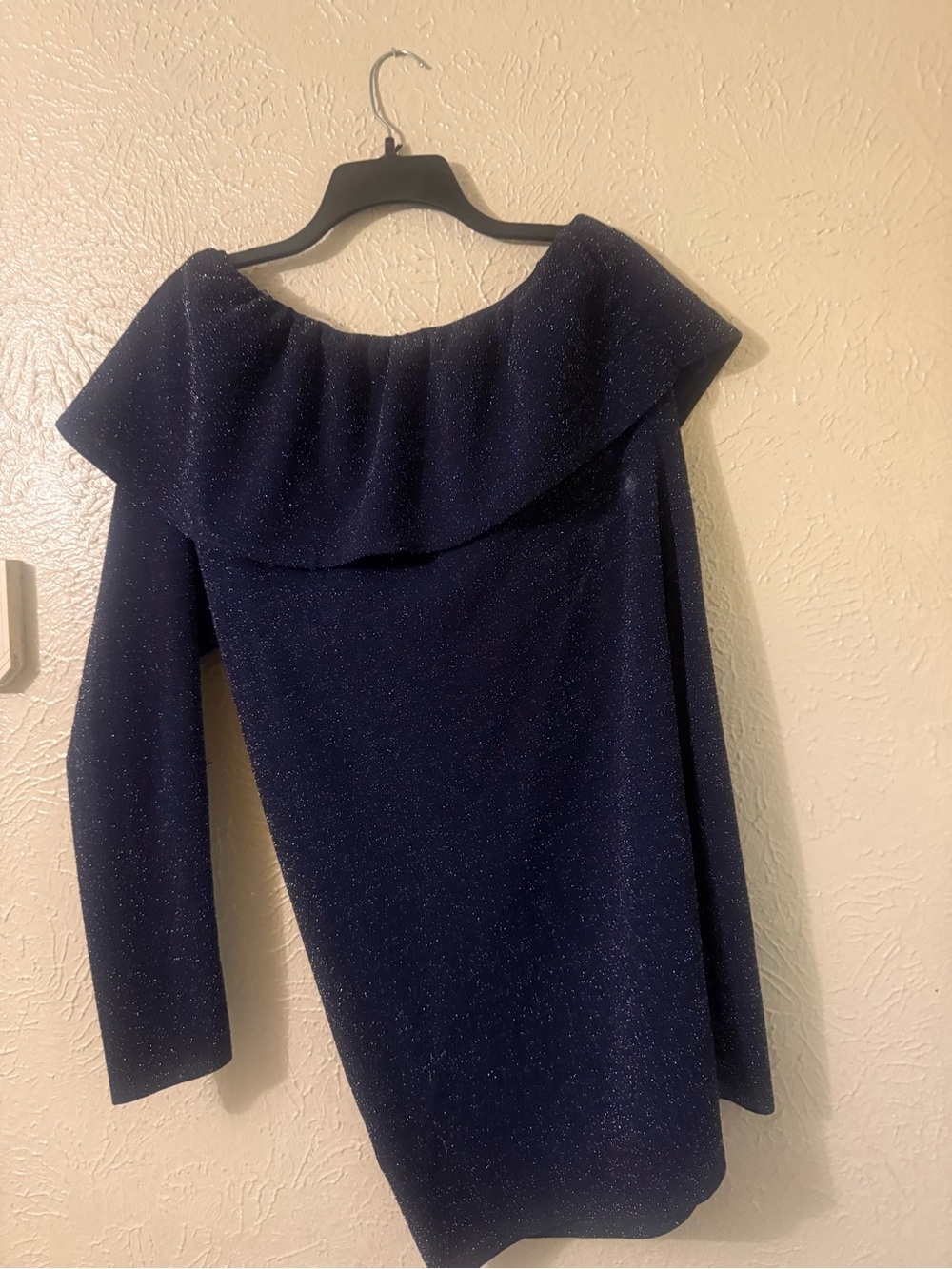 Navy Blue Shimmer Off-the-Shoulder Cocktail Dress 2x